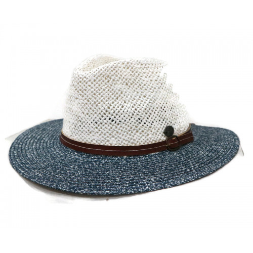 Unisex Ψάθινο Καπέλο Μπλε - Λευκό