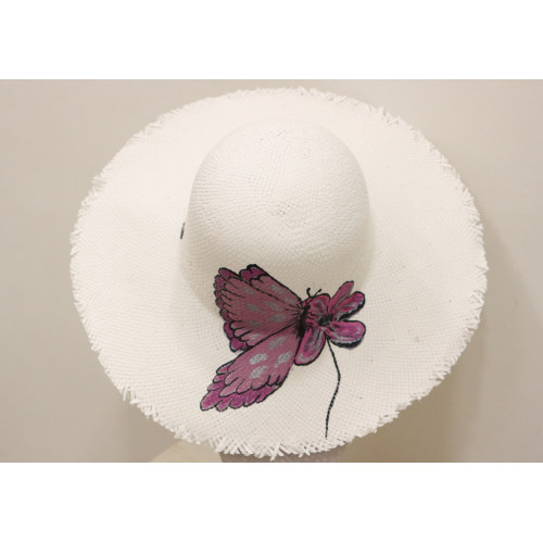 Γυναικείο Καπέλο Ψάθινο Λουλούδι-Πεταλούδα Λευκό